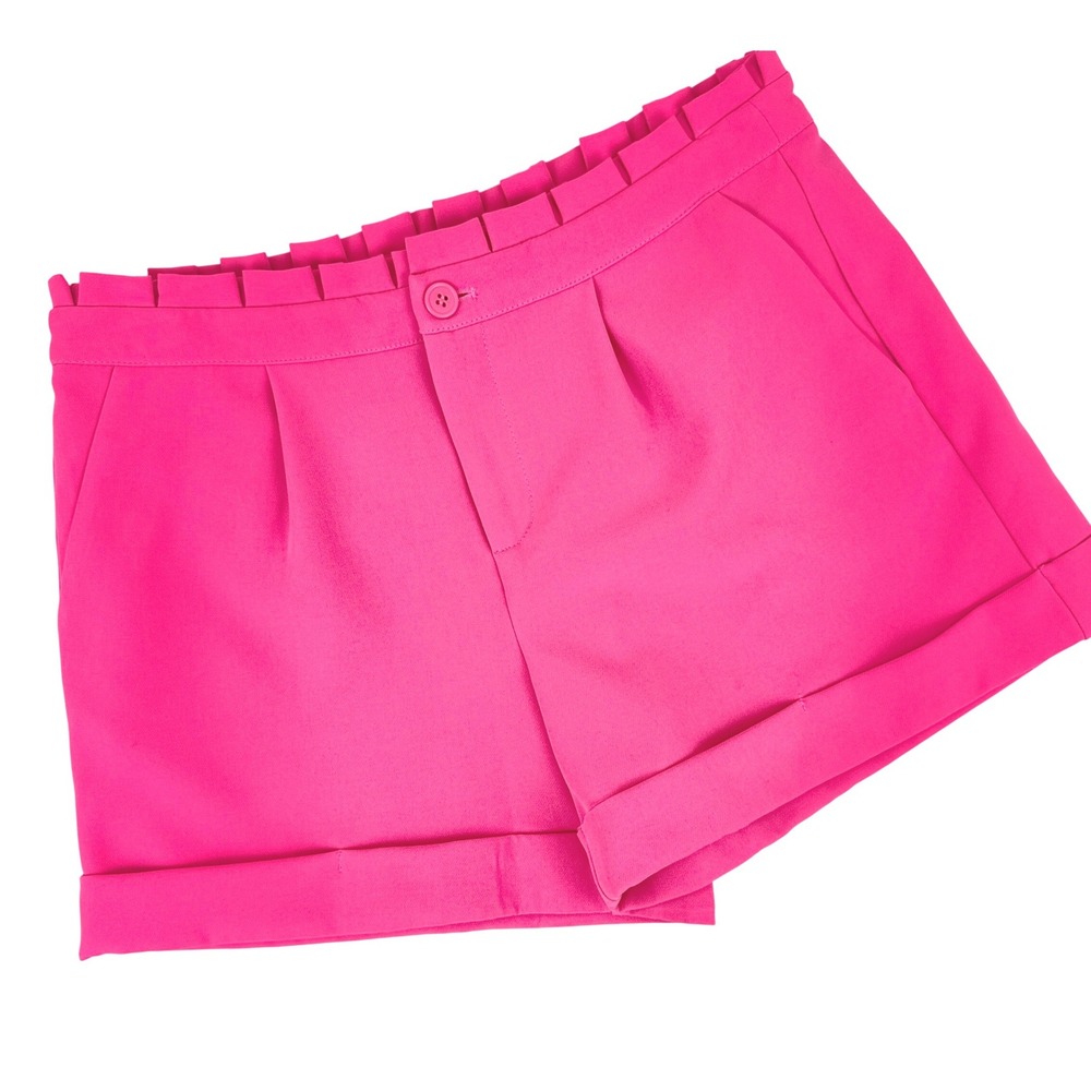 Venus Hot Pink Paperbag Waist Cuffed Tailored Shorts High Rise Barbiecore Summer